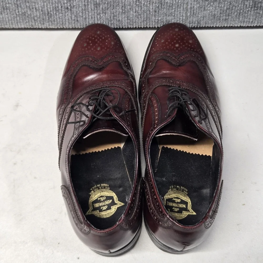 Vtg Florsheim Worthmore Longwing Brogue Oxblood Burgundy USA Dress Shoes 9.5 3E